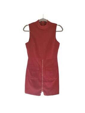 J.O.A. Los Angeles Red Zipper Pockets Soft Mock Neck Mini Dress, Size Small